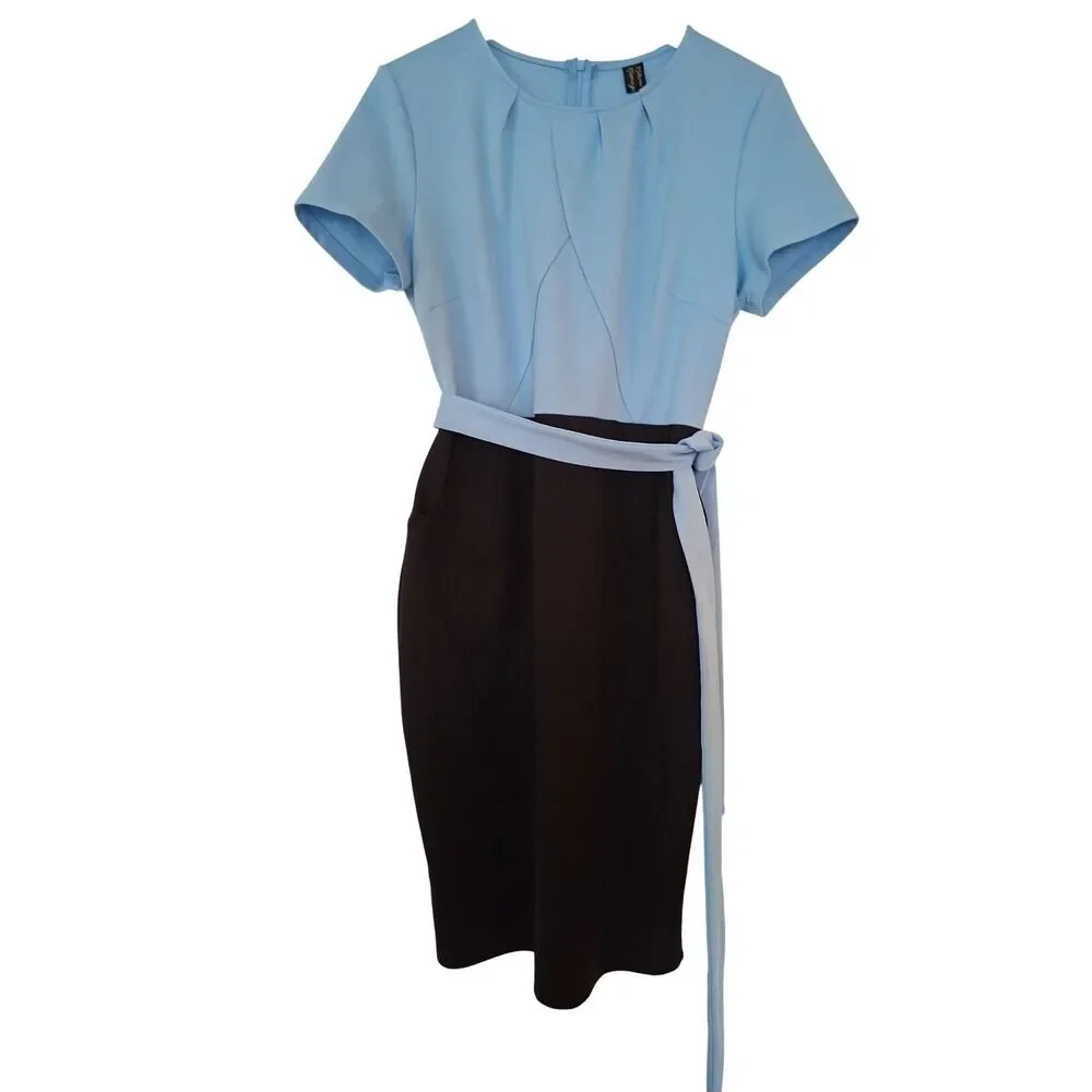 Vshow Vintage Women's Blue and Black Dress With Pockets